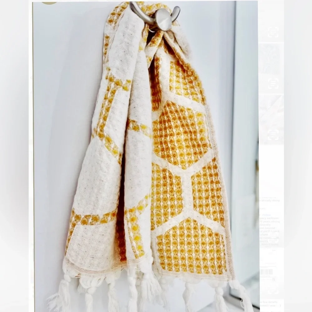 Hand Towel Modern Loom Weave Cheerful Yellow + Cream 2 Side Kitchen or Bathroom
